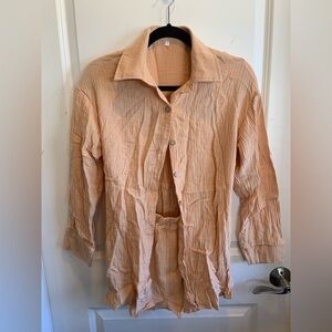 Women Summer 2 Piece Button Down Shirt Shorts Set